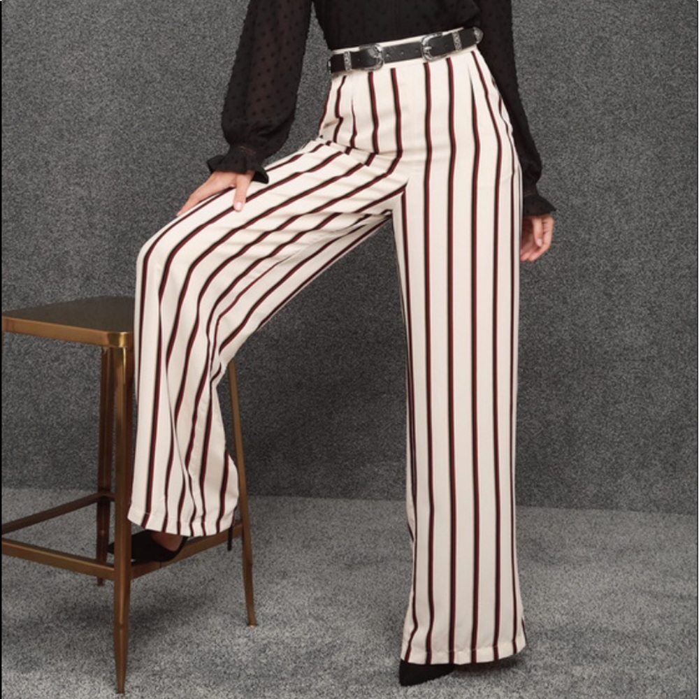 Lulus Kinsley Beige Striped Wide Leg Pants